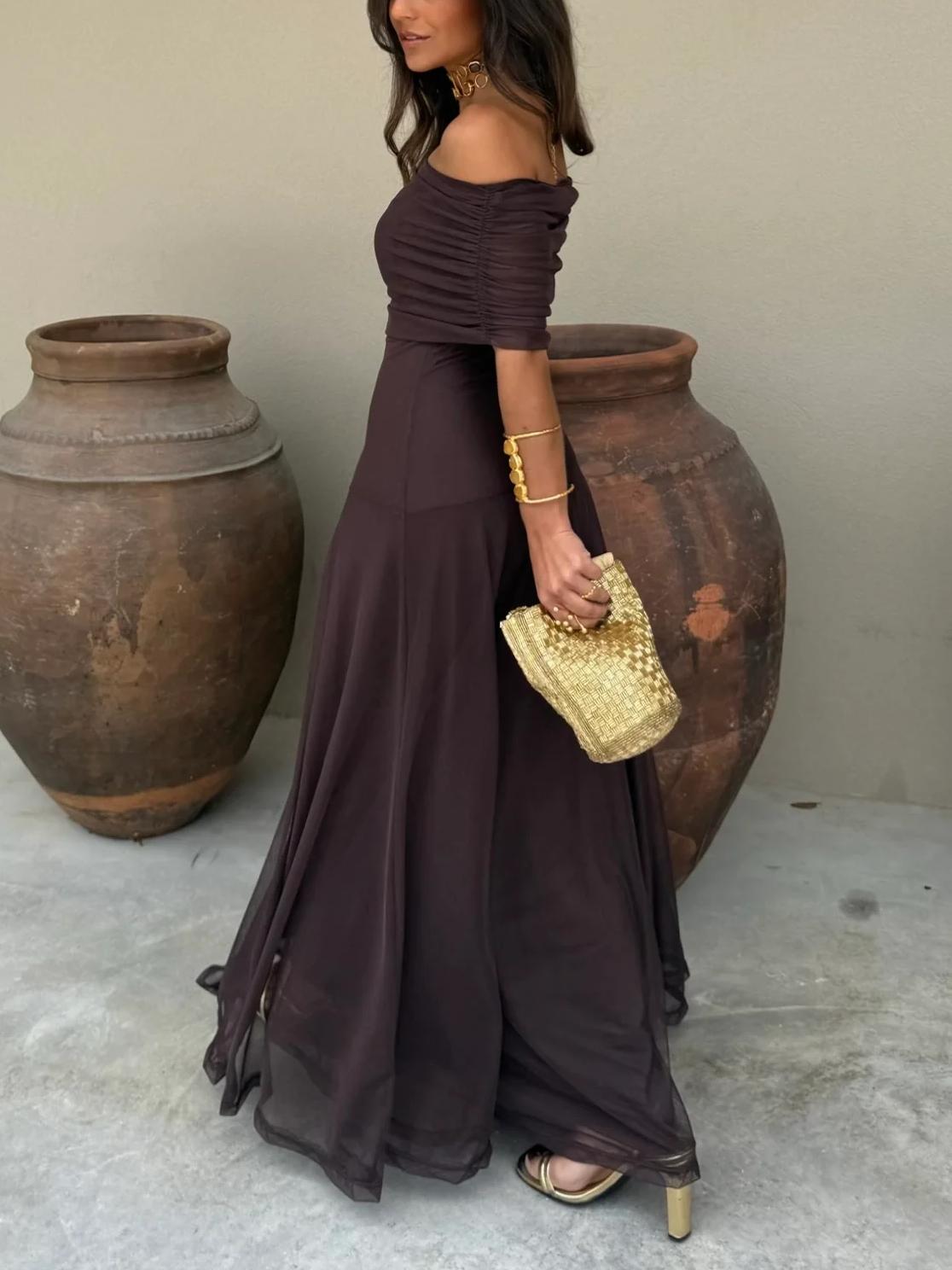 Women's Long Ceremony Dress with Sheer Mesh Overlay – source product image 3