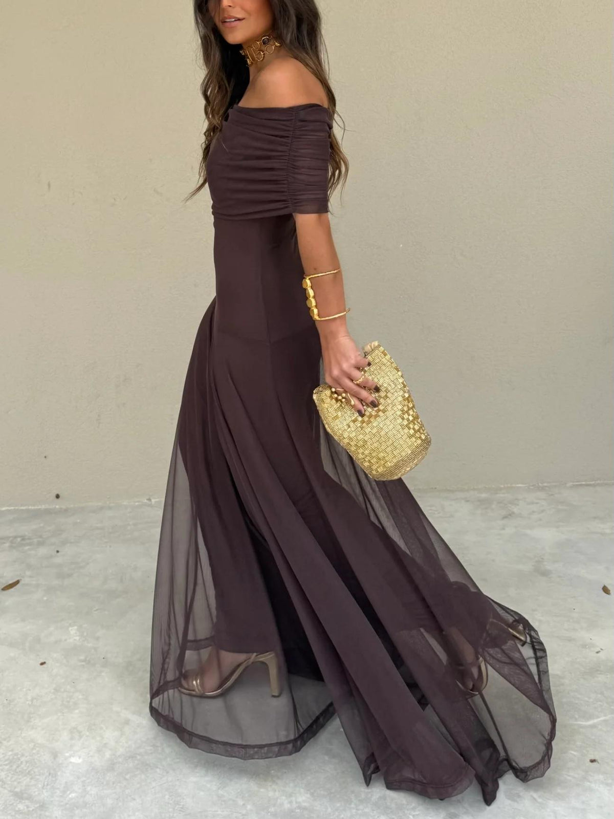 Women's Long Ceremony Dress with Sheer Mesh Overlay – source product image 4