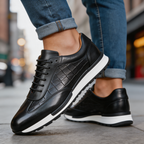 Riccardo | Sneakers da uomo in pelle con dettagli brogue, texture, stile elegante-casual e lacci