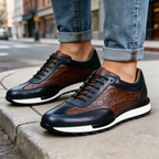 Riccardo | Sneakers da uomo in pelle con dettagli brogue, texture, stile elegante-casual e lacci