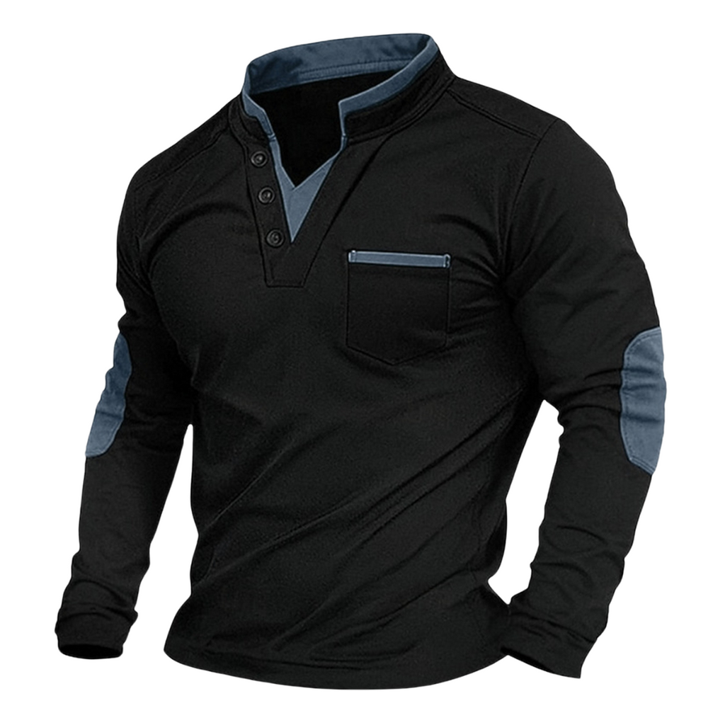 Salvatore | Maglione da uomo con scollo a V, bordi a contrasto e toppe sui gomiti, vestibilità comoda