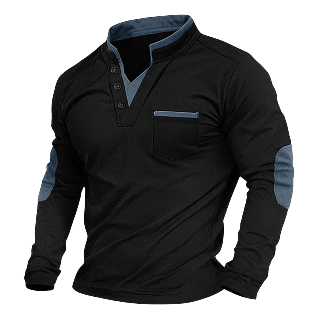 Salvatore | Maglione da uomo con scollo a V, bordi a contrasto e toppe sui gomiti, vestibilità comoda