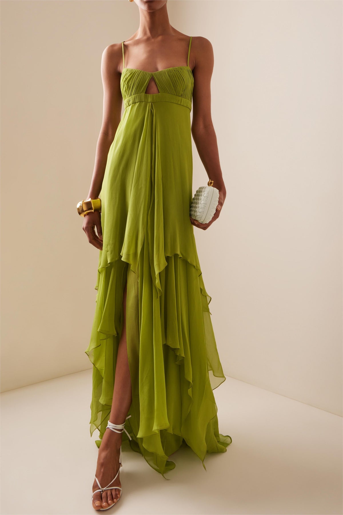 Livia pleated flared maxi dress in green