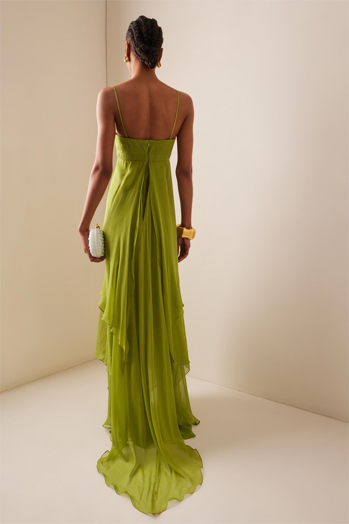 Livia pleated flared maxi dress in green