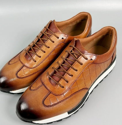 Riccardo | Sneakers da uomo in pelle con dettagli brogue, texture, stile elegante-casual e lacci