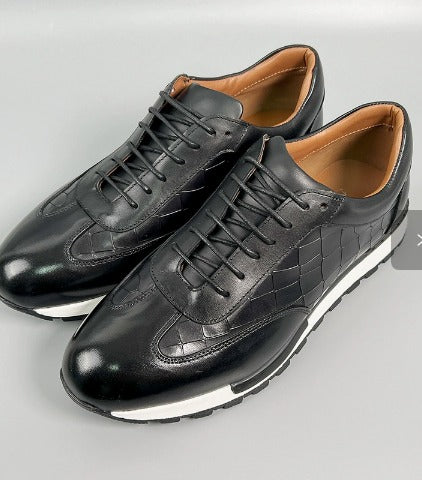 Riccardo | Sneakers da uomo in pelle con dettagli brogue, texture, stile elegante-casual e lacci