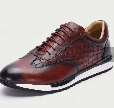 Riccardo | Sneakers da uomo in pelle con dettagli brogue, texture, stile elegante-casual e lacci
