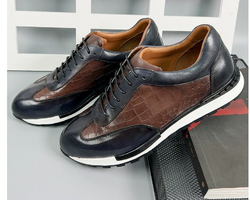 Riccardo | Sneakers da uomo in pelle con dettagli brogue, texture, stile elegante-casual e lacci