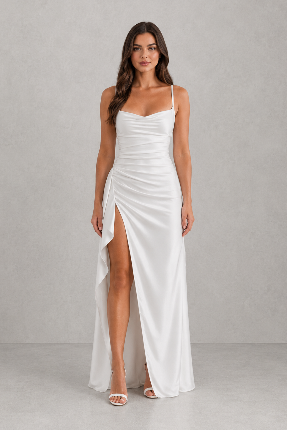 Women's Draped Satin-Look Maxi Evening Dress with Side Slit original product photo