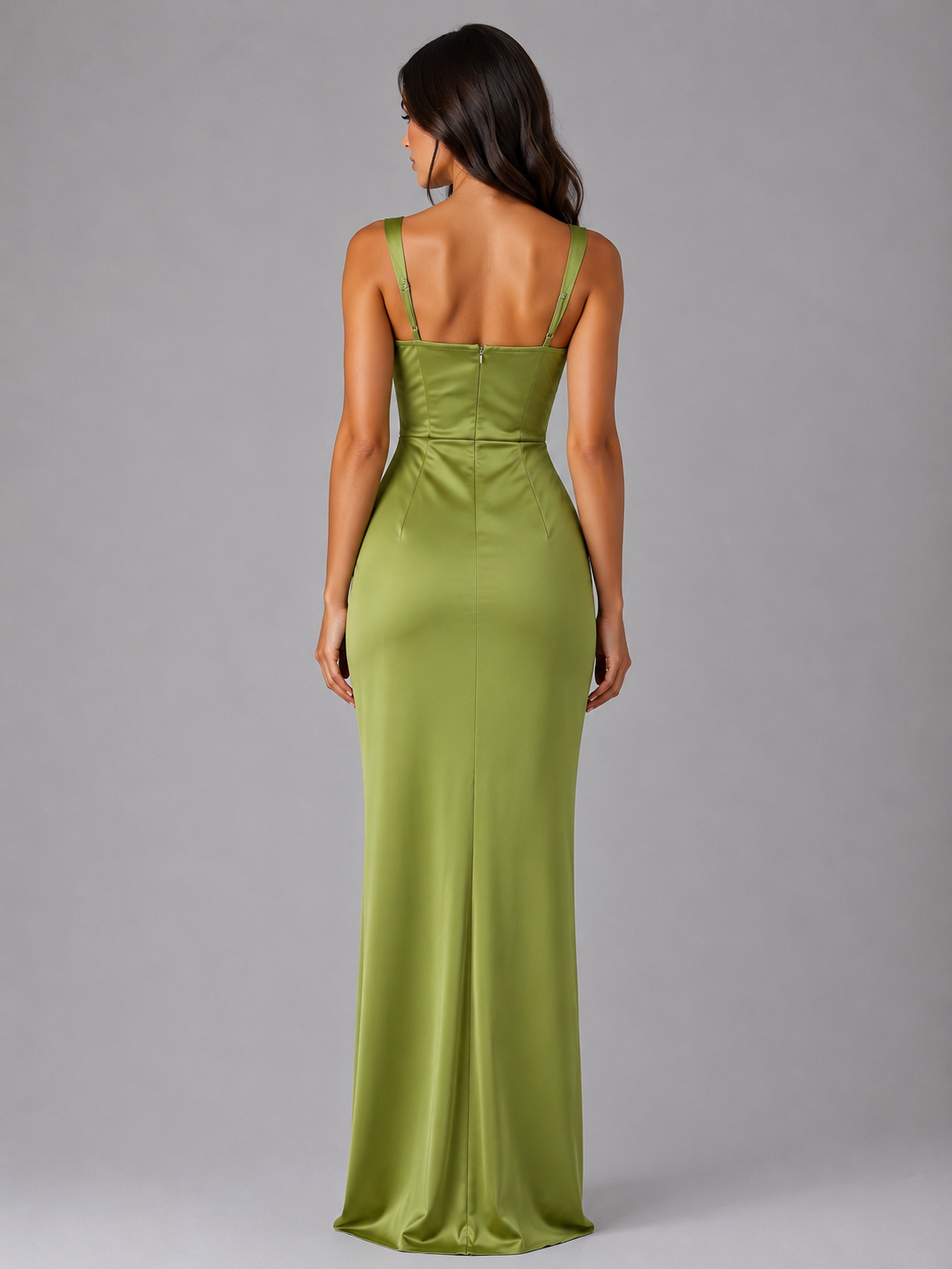 Sofia | Women's Satin-Look Square-Neck Ruched-Waist Maxi Dress, original retailer photo 2