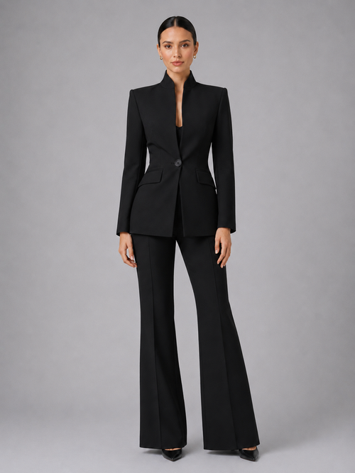 Women's Collarless Blazer and Palazzo Trousers Suit original product photo