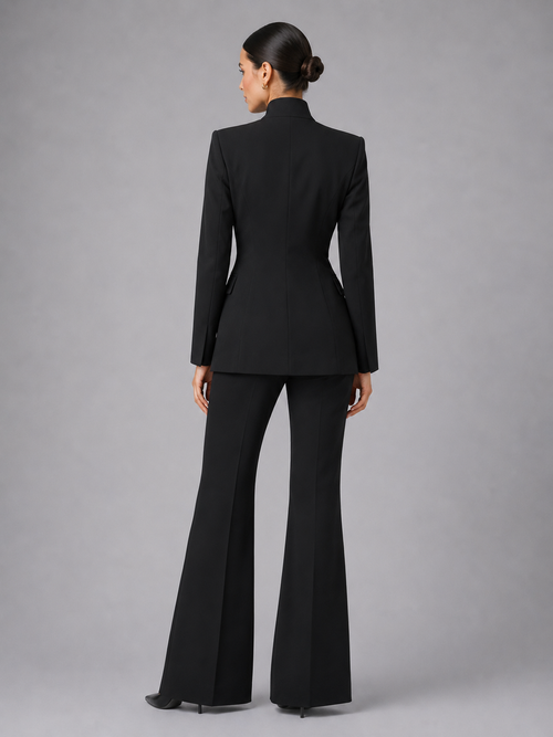 Women's Collarless Blazer and Palazzo Trousers Suit original product photo