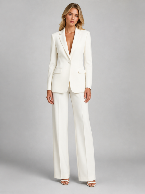 Women's Tailored Lapel Blazer and Palazzo Trousers Suit product image