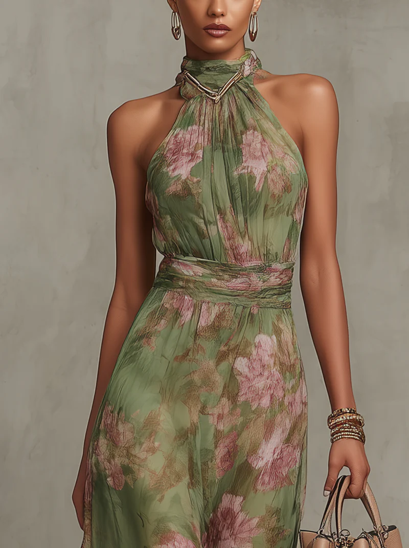Tiziana | Women's Floral Halter-Neck Maxi Dress with Flowing Skirt - original image 3