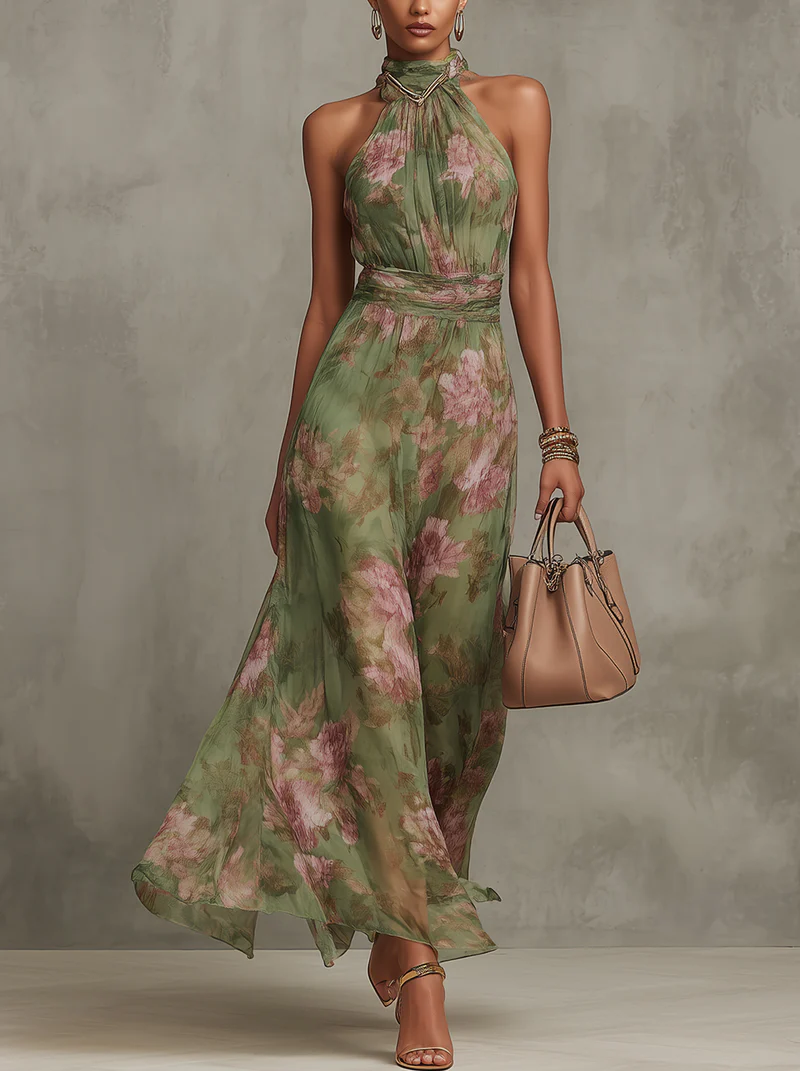 Tiziana | Women's Floral Halter-Neck Maxi Dress with Flowing Skirt - original image 1