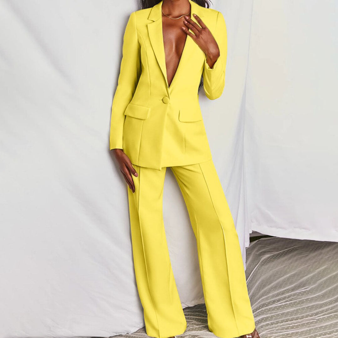 Elisabetta | Women's Structured Blazer and Matching Trouser Suit – Yellow