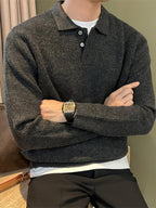 Dario | Polo da uomo lavorata a maglia, a coste, maniche lunghe, misto cotone elasticizzato