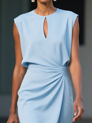Amalia | Women's Side-Draped Midi Dress with Keyhole Neckline - source product image 3