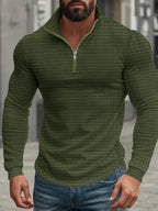 Domenico | Pullover da uomo con mezza zip, motivo a coste, collo alla coreana e maniche lunghe