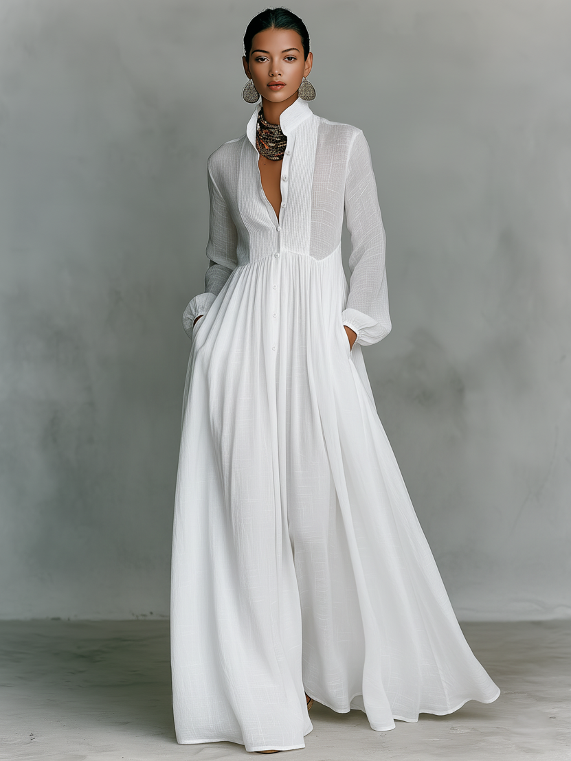 Adriana | Women's High-Neck Patchwork Maxi Dress with Long Sleeves - original image 7