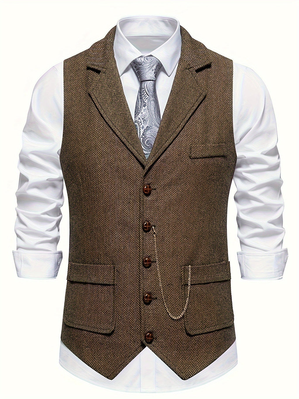 Giorgio | Gilet da uomo con rever dentellato, dettaglio a catena, chiusura frontale con bottoni e texture