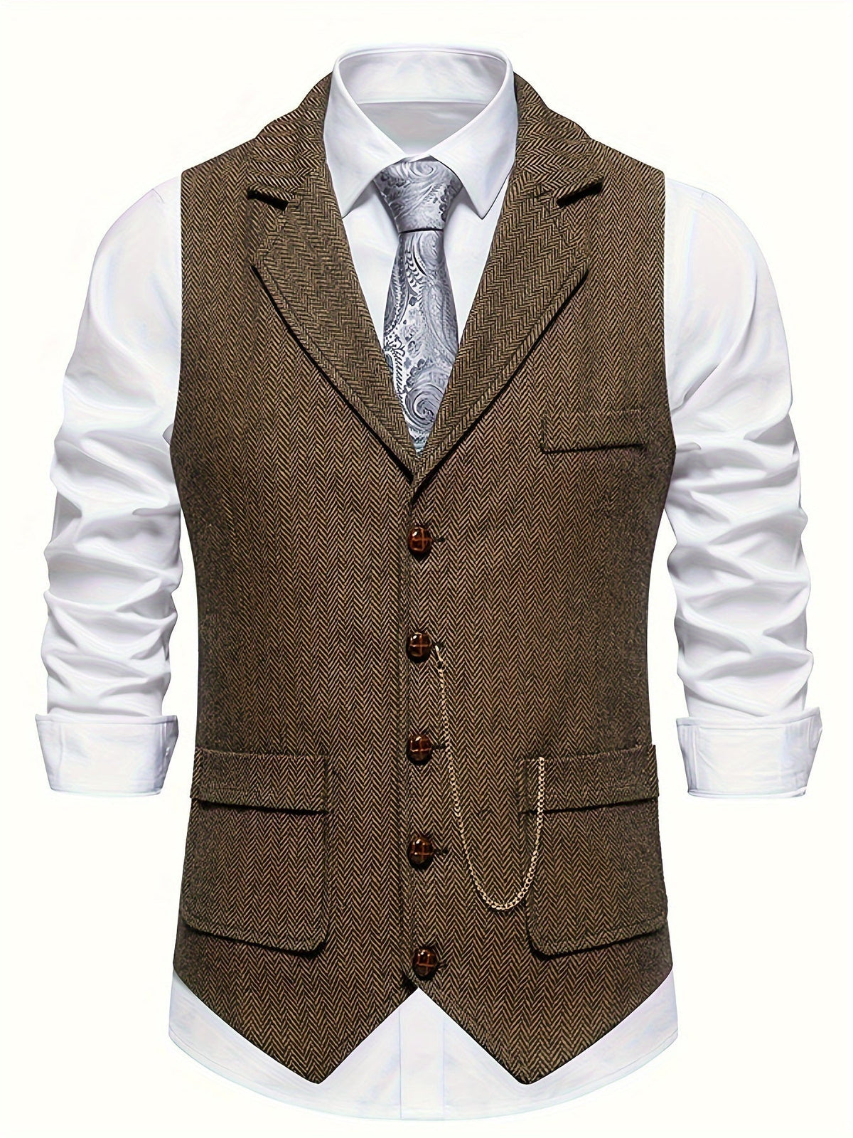 Giorgio | Gilet da uomo con rever dentellato, dettaglio a catena, chiusura frontale con bottoni e texture