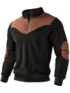 Massimo | Maglione da uomo a coste con mezza zip, collo alla coreana e toppe sulle spalle a contrasto