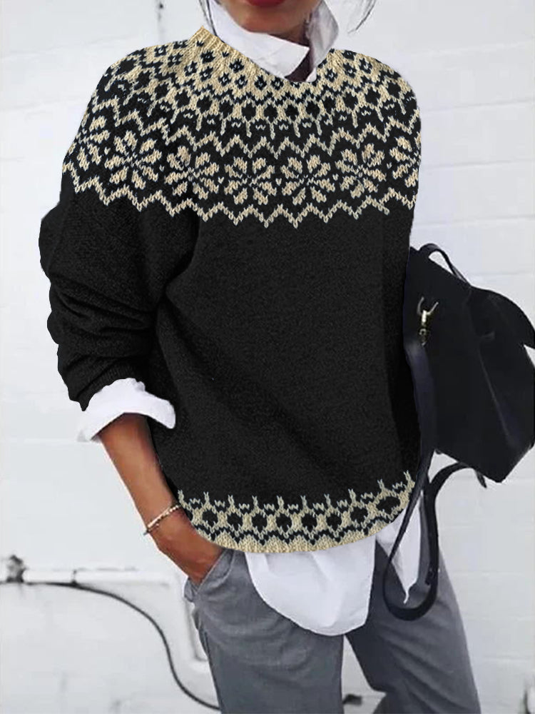 Renata | Women's Icelandic-Pattern Round-Neck Knit Sweater - source product photo 1