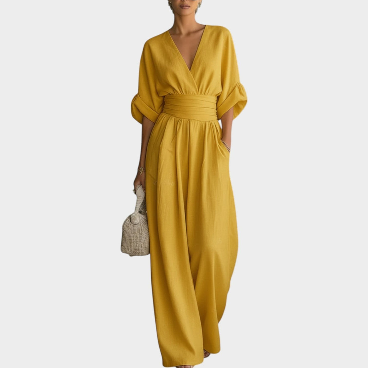 Women's Draped V-Neck Wide-Leg Jumpsuit - original photo 5