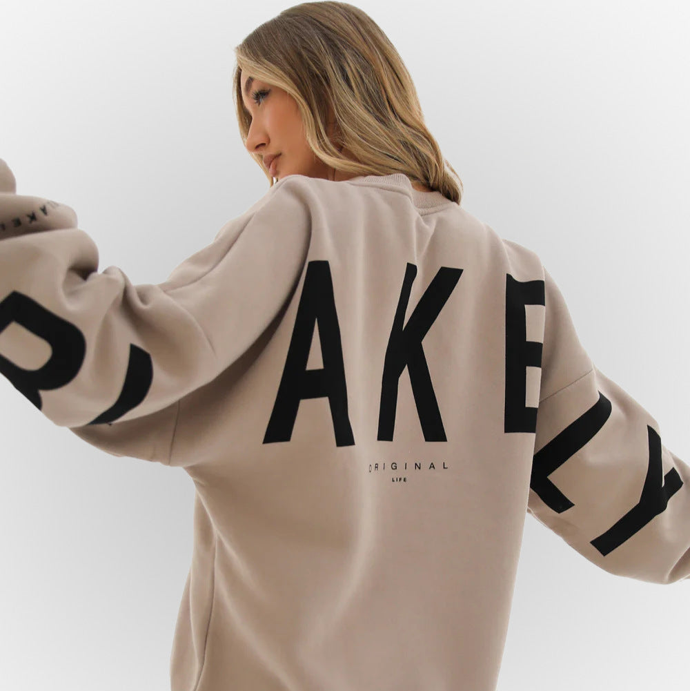 Ada | Women's Relaxed Printed Crew-Neck Sweater with Ribbed Trims – Camel