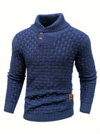 Davide | Pullover da uomo con collo a imbuto, maglia testurizzata, abbottonatura e vestibilità slim