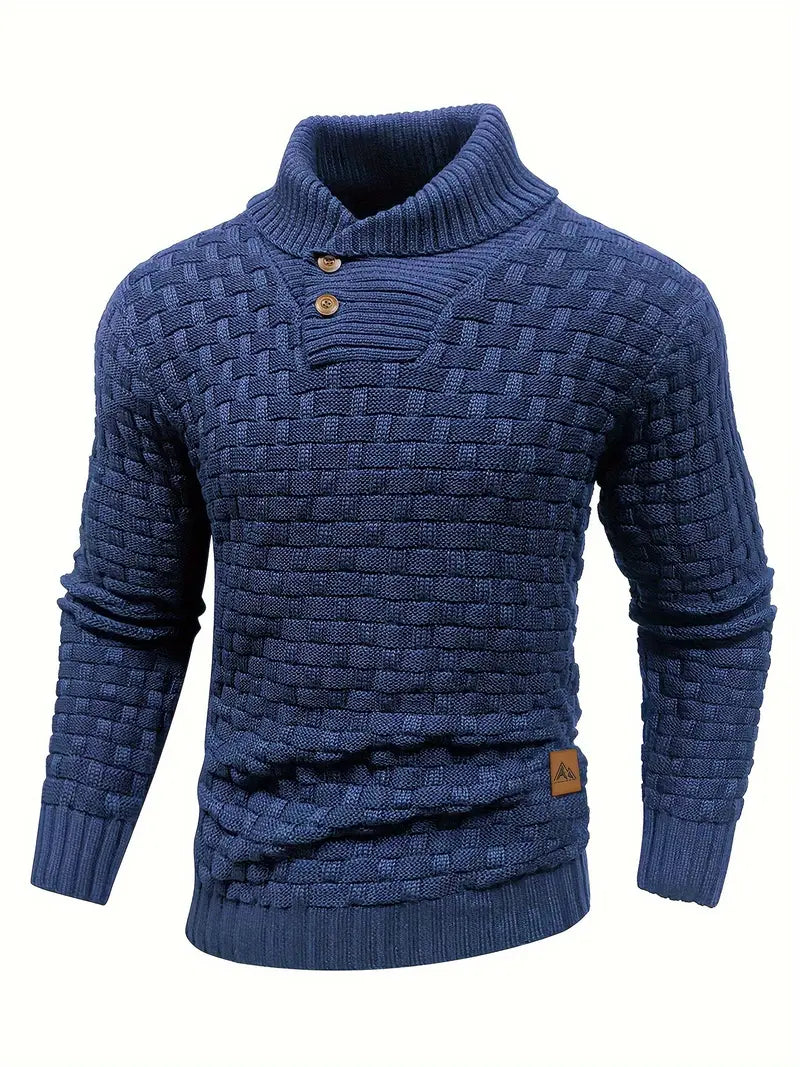 Davide | Pullover da uomo con collo a imbuto, maglia testurizzata, abbottonatura e vestibilità slim
