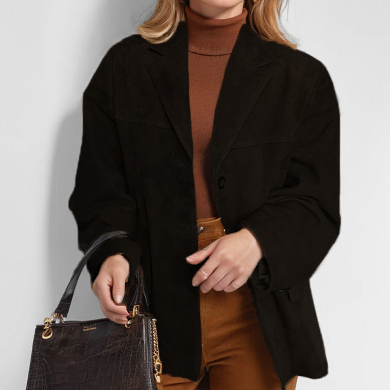 Valeria | Women's Fitted Button-Front Leather-Look Blazer – Black