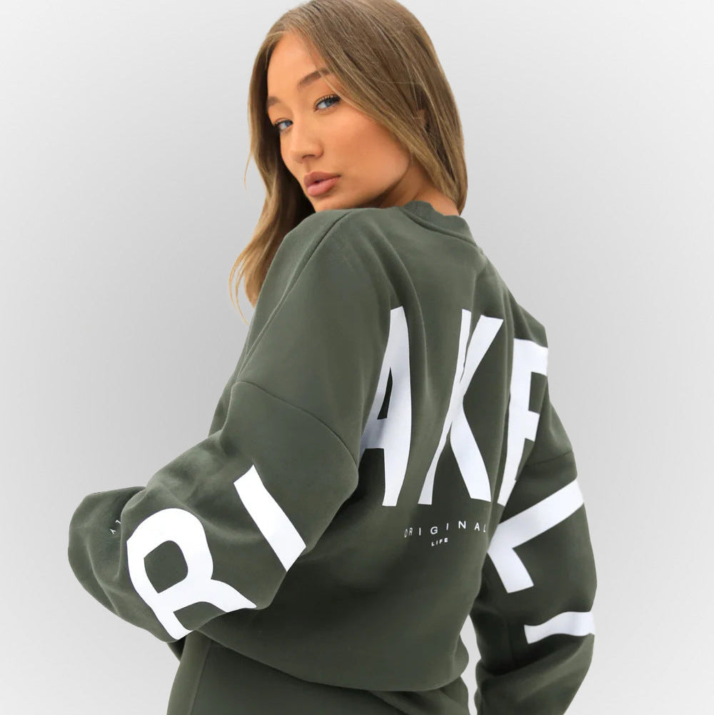 Ada | Women's Relaxed Printed Crew-Neck Sweater with Ribbed Trims – Dark Green