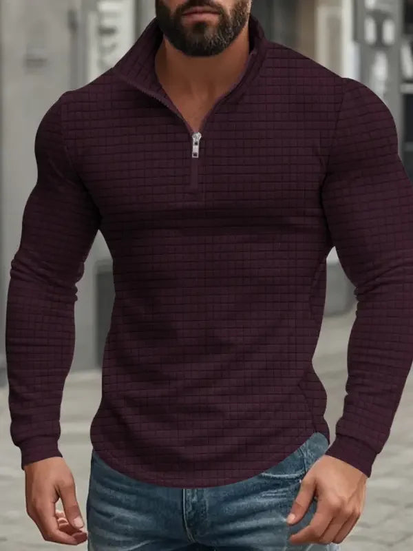 Lorenzo | Maglione da uomo con mezza zip, collo alto, maglia testurizzata e vestibilità slim