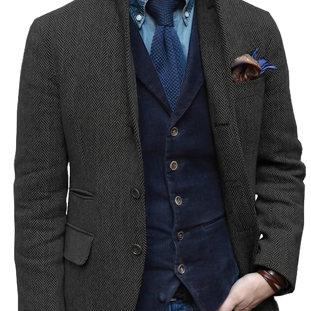 Roberto | Blazer da uomo effetto tweed con rever a lancia, stile vintage e leggera elasticità