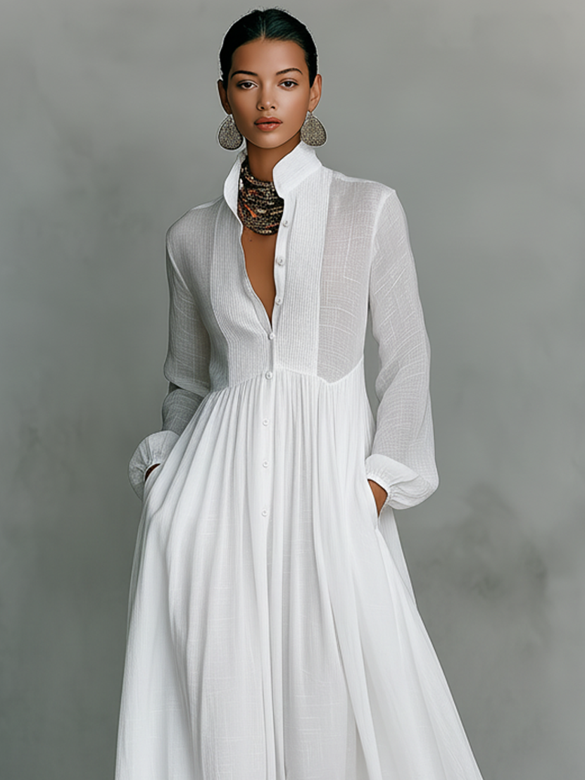 Adriana | Women's High-Neck Patchwork Maxi Dress with Long Sleeves - original image 5
