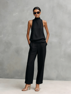 Women's Sleeveless Round-Neck Top and Matching Trousers Set - original photo 4