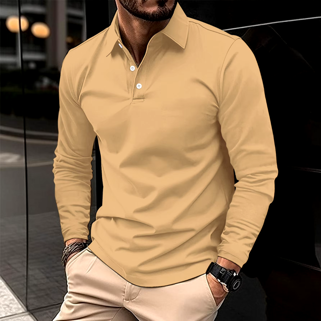 Polo da uomo a maniche lunghe e vestibilità slim, tessuto traspirante, modello versatile per tutte le stagioni