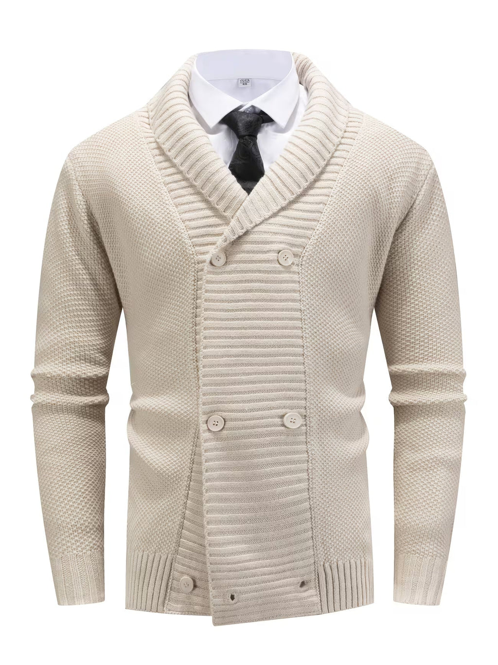 Edoardo | Cardigan da uomo con collo a scialle, lavorazione a maglia grossa, chiusura frontale con bottoni e maniche lunghe