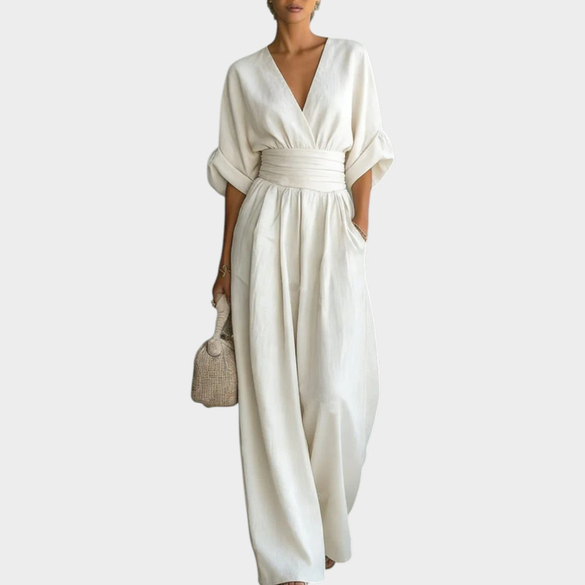 Women's Draped V-Neck Wide-Leg Jumpsuit - original photo 3