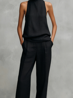Women's Sleeveless Round-Neck Top and Matching Trousers Set - original photo 5
