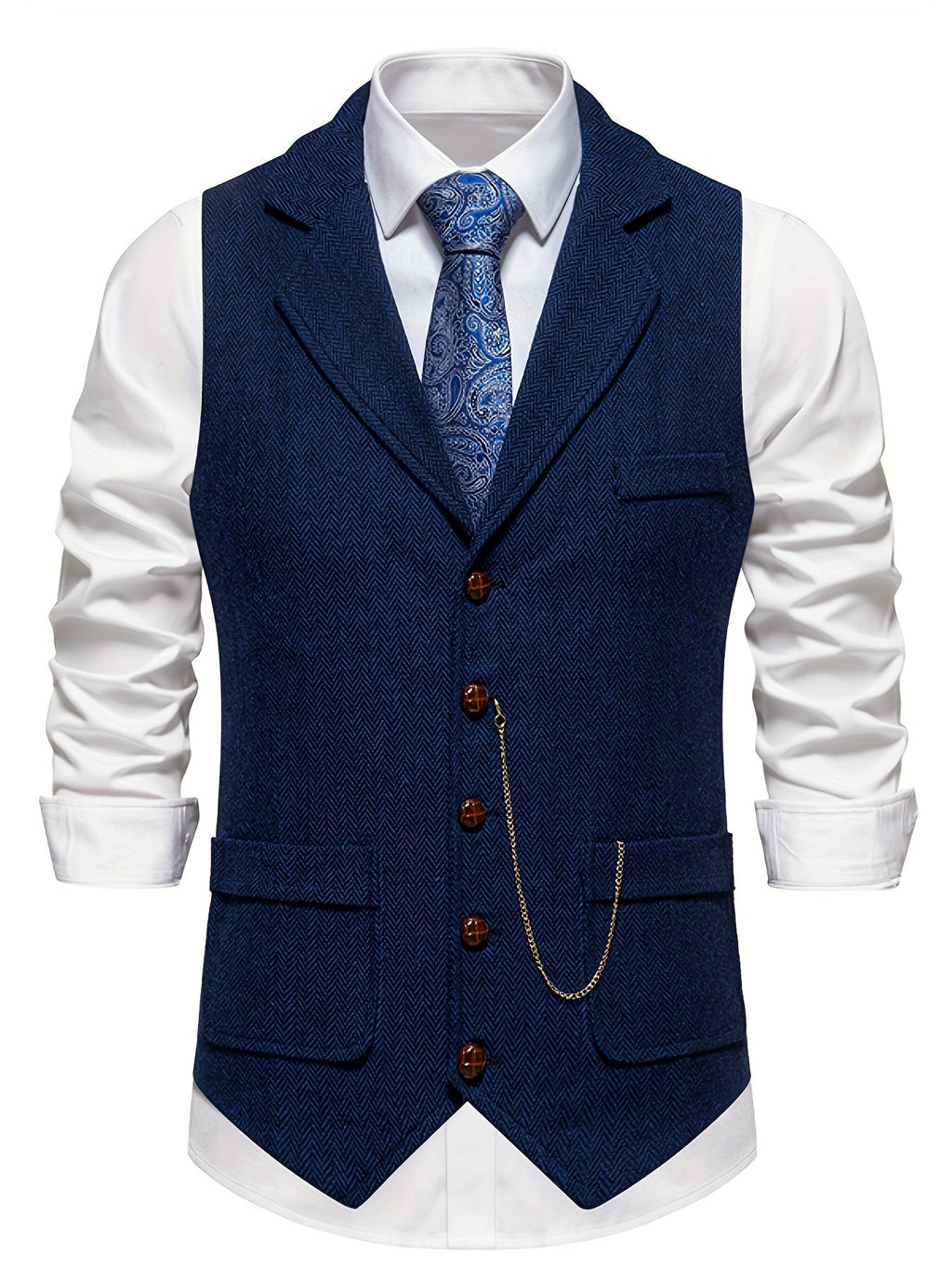 Giorgio | Gilet da uomo con rever dentellato, dettaglio a catena, chiusura frontale con bottoni e texture