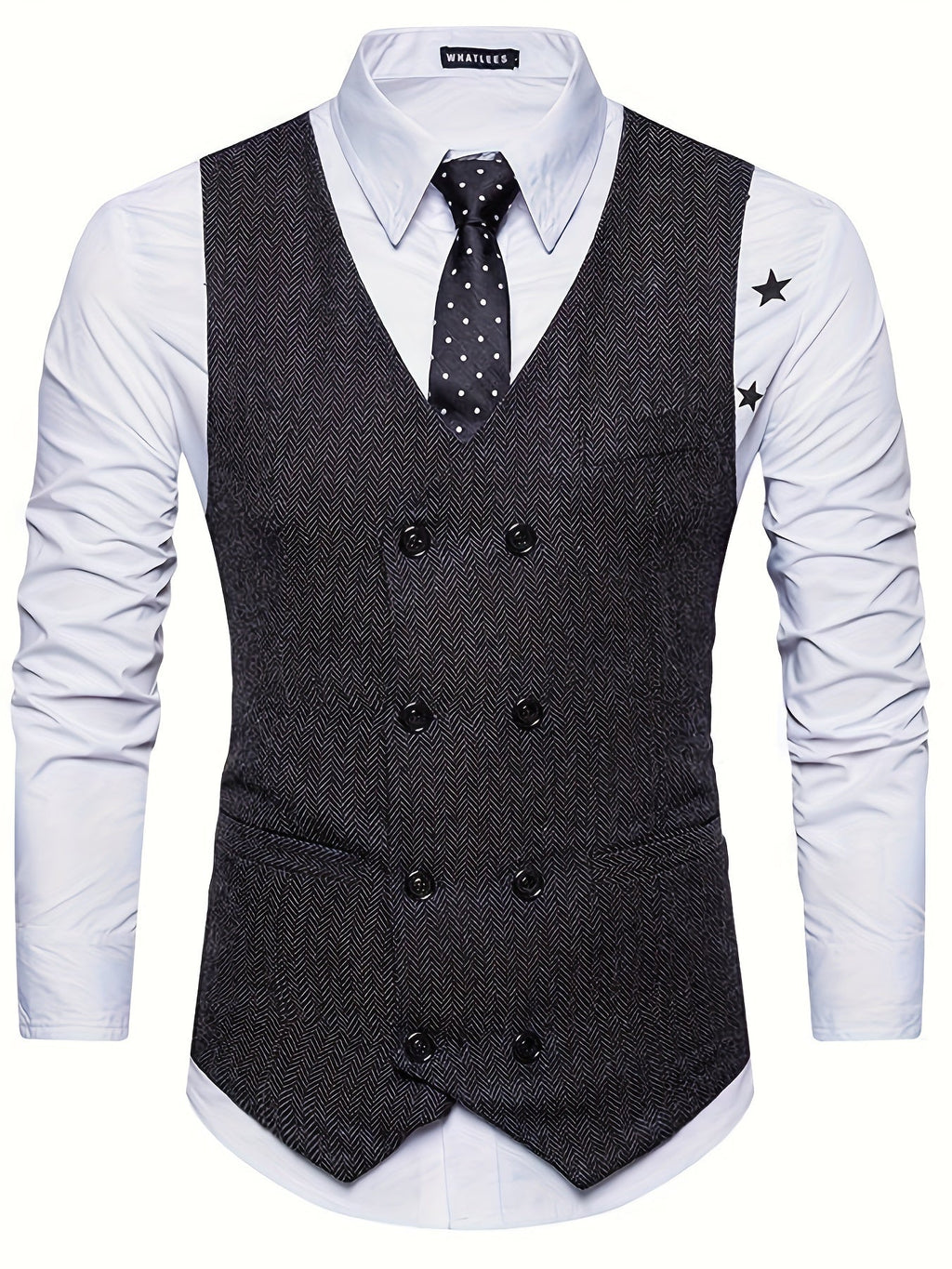 Ettore | Gilet da uomo doppiopetto, scollo a V, texture e chiusura frontale con bottoni