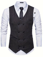 Ettore | Gilet da uomo doppiopetto, scollo a V, texture e chiusura frontale con bottoni