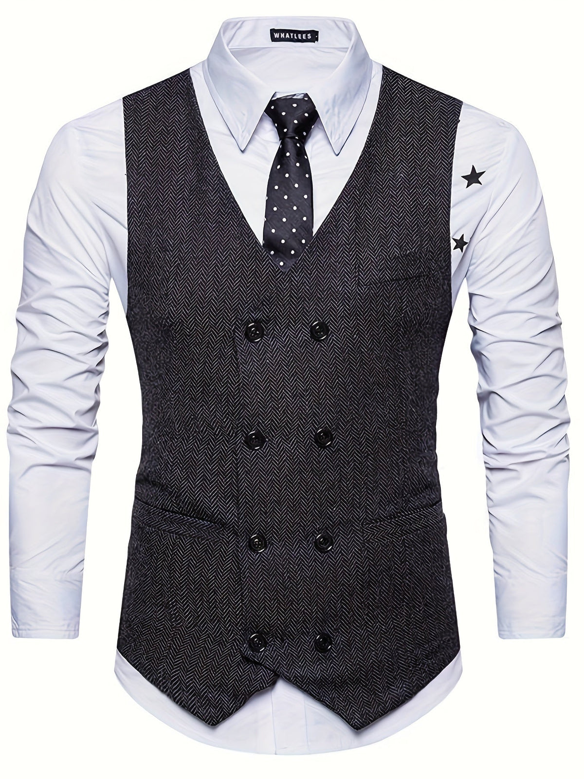 Ettore | Gilet da uomo doppiopetto, scollo a V, texture e chiusura frontale con bottoni