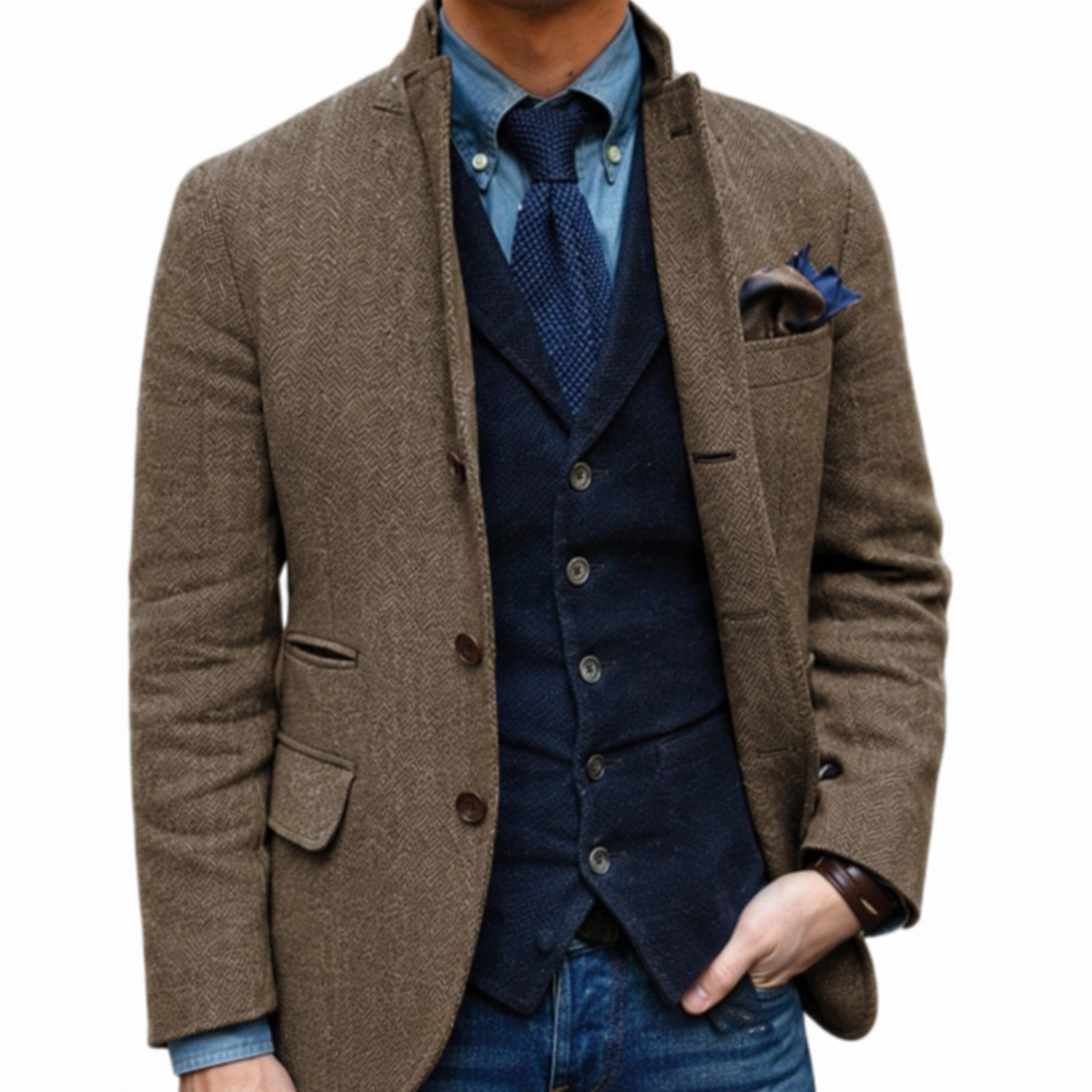 Roberto | Blazer da uomo effetto tweed con rever a lancia, stile vintage e leggera elasticità
