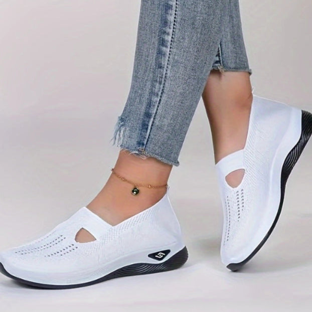 Elvira | Women's Slip-On Mesh-Look Walking Sneakers – White