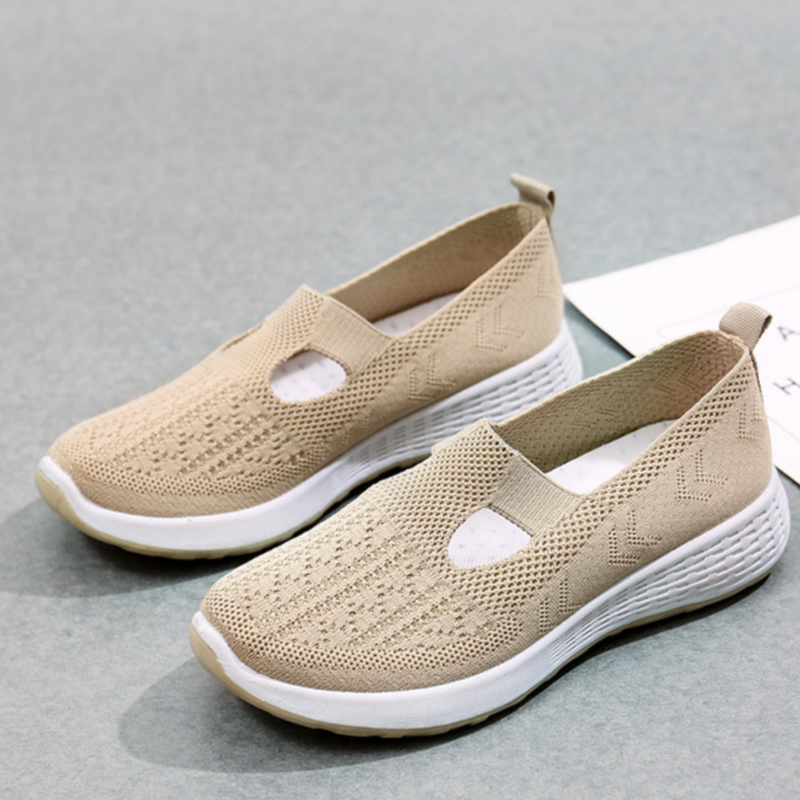 Elvira | Women's Slip-On Mesh-Look Walking Sneakers – Perforated Beige