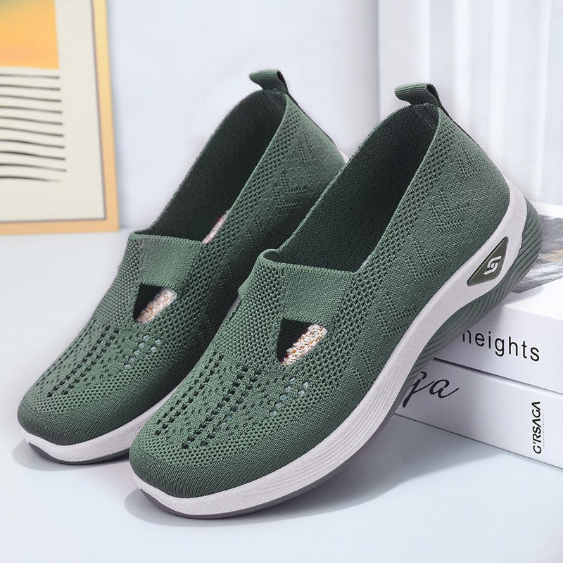 Elvira | Women's Slip-On Mesh-Look Walking Sneakers – Dark Green